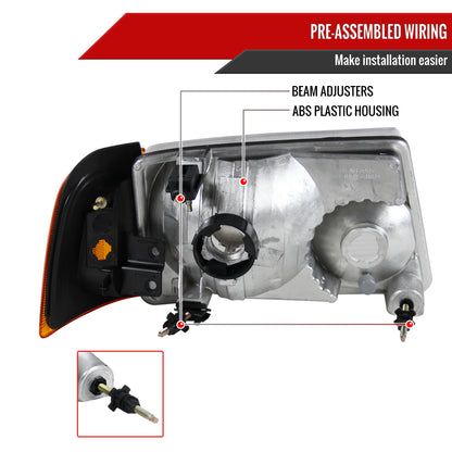 2001-2011 Ford Ranger Factory Style Headlights w/ Amber Lens Corner Signal Lights (Matte Black Housing/Clear Lens)