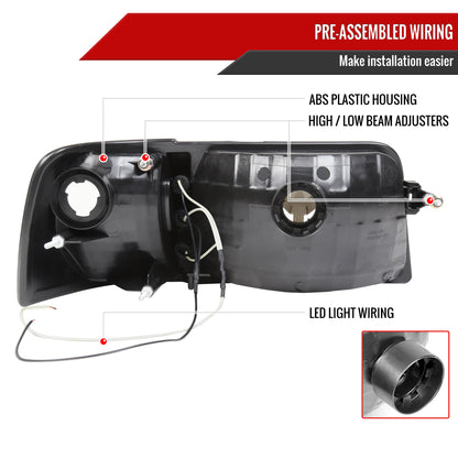 1993-1997 Ford Ranger Factory Style V2 Headlights w/ Corner Lights (Matte Black Housing/Clear Lens)
