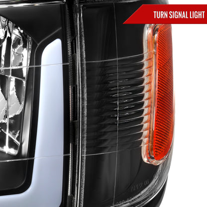 2001-2004 Toyota Tacoma LED Bar Factory Style Headlights w/ Corner Lamps and Amber Reflector (Matte Black Housing/Clear Lens)