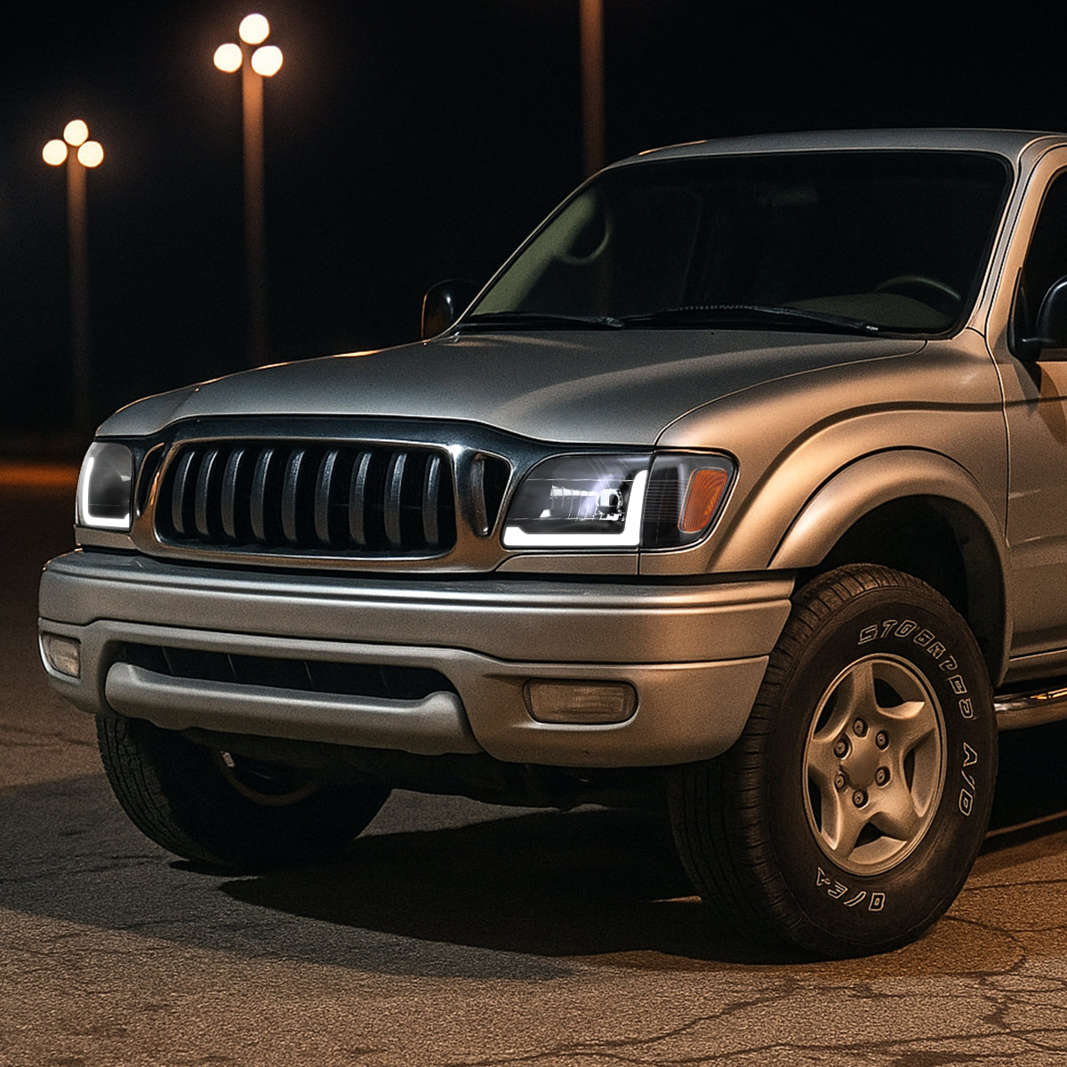 2001-2004 Toyota Tacoma LED Bar Factory Style Headlights w/ Corner Lamps and Amber Reflector (Matte Black Housing/Clear Lens)
