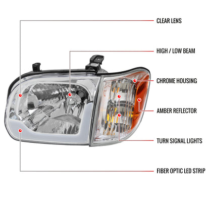 2005-2006 Toyota Tundra/2005-2007 Sequoia LED Bar Factory Style Headlights w/Corner Lamps and Amber Reflector (Chrome Housing/Clear Lens)