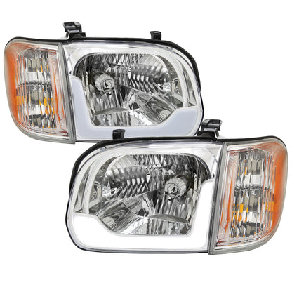 2005-2006 Toyota Tundra/2005-2007 Sequoia LED Bar Factory Style Headlights w/Corner Lamps and Amber Reflector (Chrome Housing/Clear Lens)