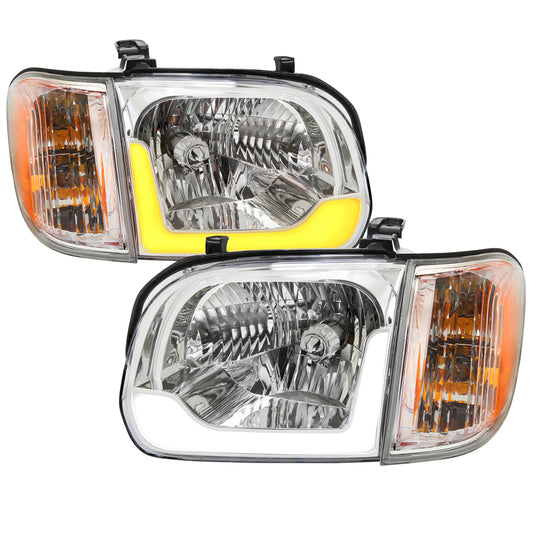 2005-2006 Toyota Tundra/2005-2007 Sequoia Switchback Sequential LED Bar Factory Style Headlights w/Corner Lamps (Chrome Housing/Clear Lens)
