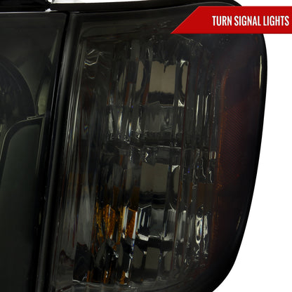 2005-2006 Toyota Tundra/2005-2007 Sequoia LED Bar Factory Style Headlights w/Corner Lamps and Amber Reflector (Chrome Housing/Smoked Lens)