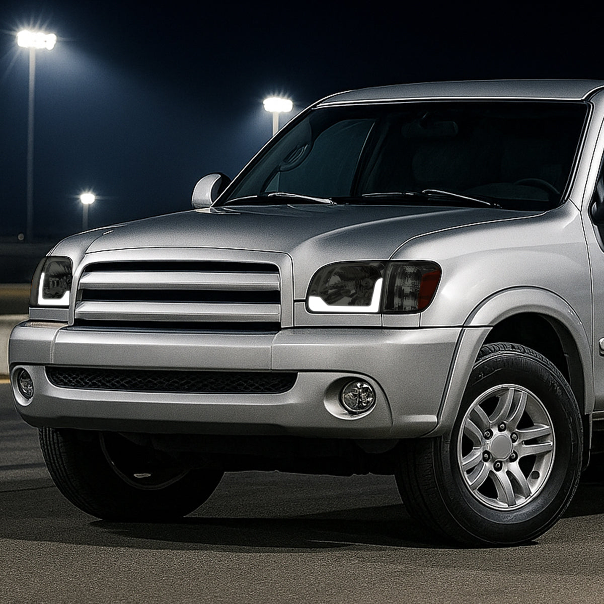 2005-2006 Toyota Tundra/2005-2007 Sequoia LED Bar Factory Style Headlights w/Corner Lamps and Amber Reflector (Chrome Housing/Smoked Lens)