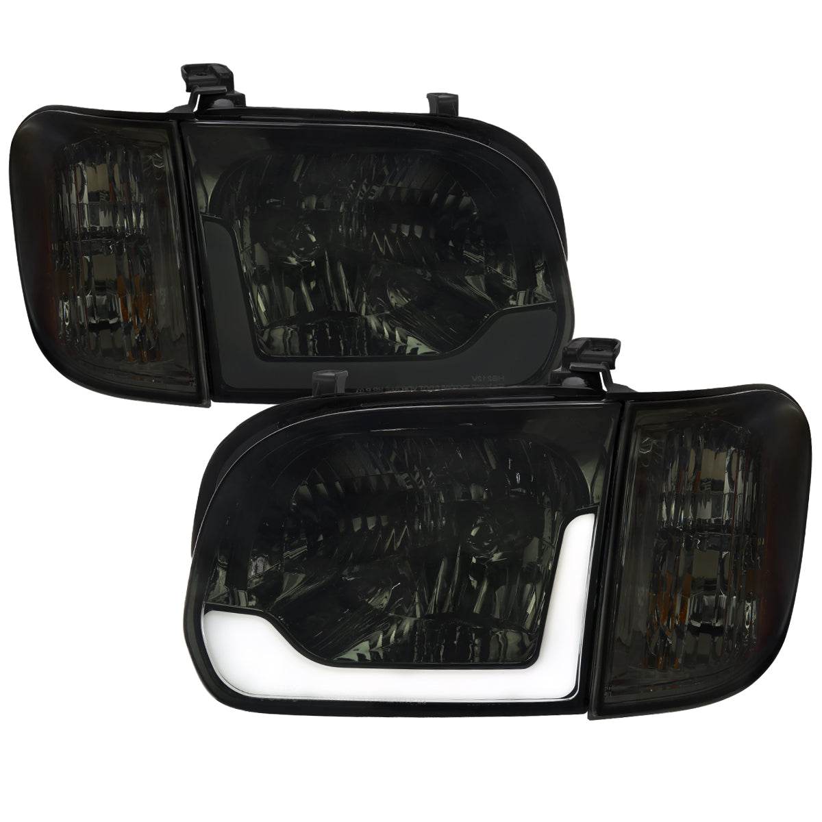 2005-2006 Toyota Tundra/2005-2007 Sequoia LED Bar Factory Style Headlights w/Corner Lamps and Amber Reflector (Chrome Housing/Smoked Lens)