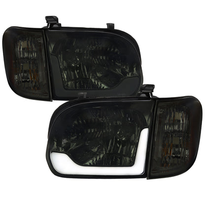 2005-2006 Toyota Tundra/2005-2007 Sequoia LED Bar Factory Style Headlights w/Corner Lamps and Amber Reflector (Chrome Housing/Smoked Lens)