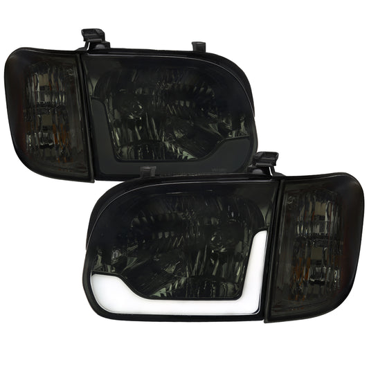 2005-2006 Toyota Tundra/2005-2007 Sequoia LED Bar Factory Style Headlights w/Corner Lamps and Amber Reflector (Chrome Housing/Smoked Lens)