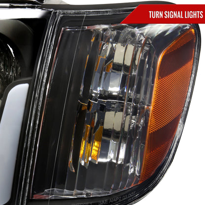 2005-2006 Toyota Tundra/2005-2007 Sequoia LED Bar Factory Style Headlights w/Corner Lamps and Amber Reflector (Matte Black Housing/Clear Lens)