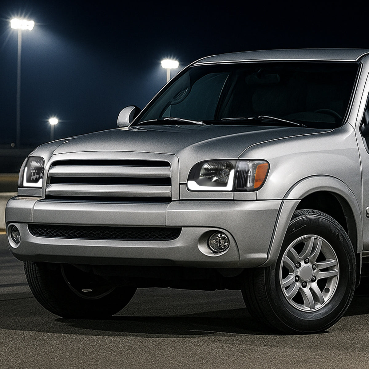 2005-2006 Toyota Tundra/2005-2007 Sequoia LED Bar Factory Style Headlights w/Corner Lamps and Amber Reflector (Matte Black Housing/Clear Lens)