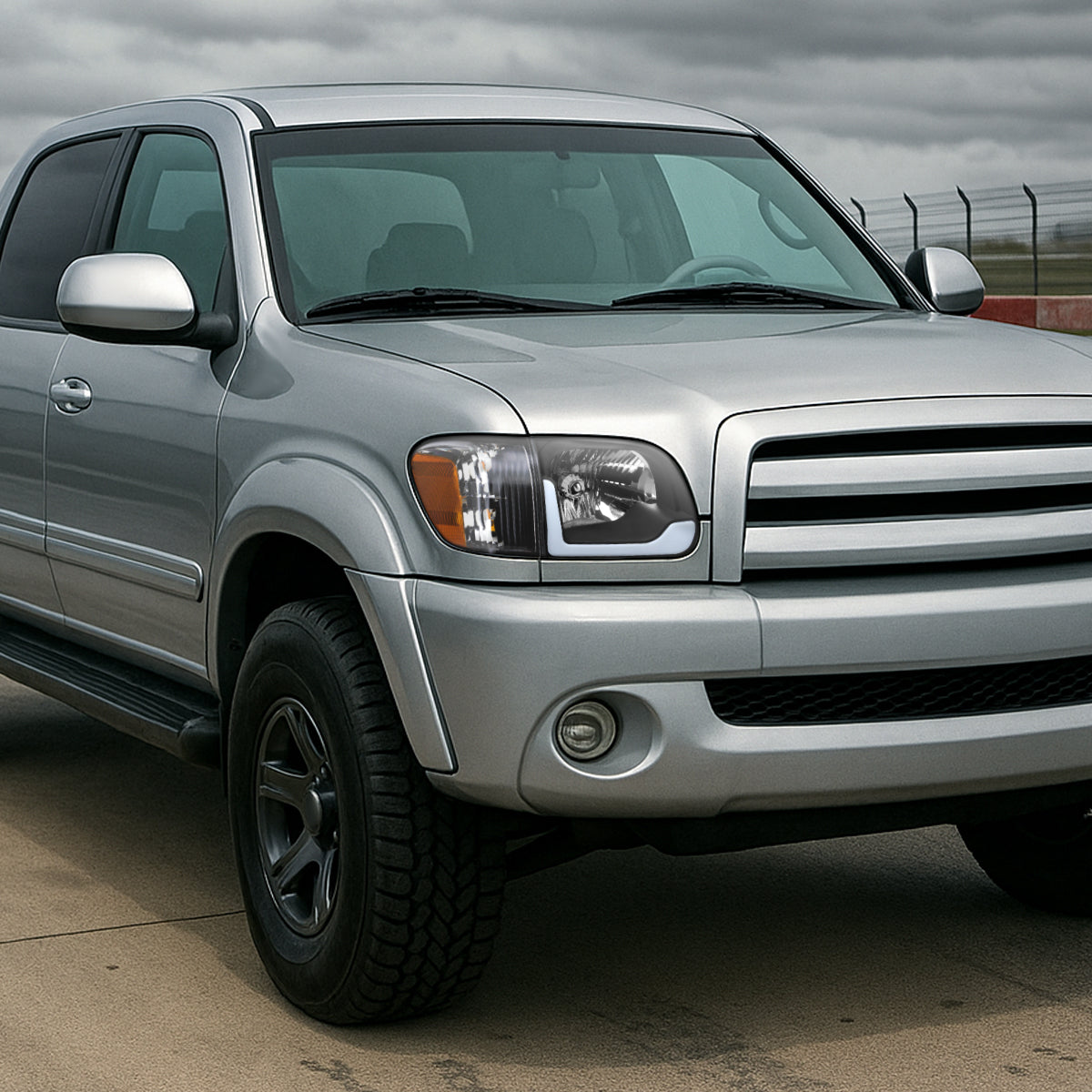 2005-2006 Toyota Tundra/2005-2007 Sequoia LED Bar Factory Style Headlights w/Corner Lamps and Amber Reflector (Matte Black Housing/Clear Lens)