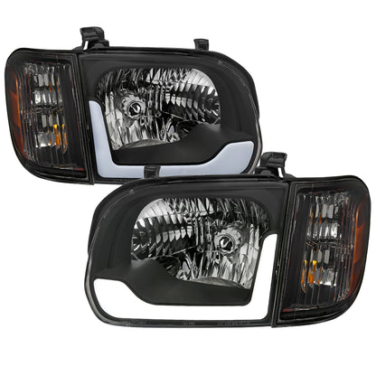 2005-2006 Toyota Tundra/2005-2007 Sequoia LED Bar Factory Style Headlights w/Corner Lamps and Amber Reflector (Matte Black Housing/Clear Lens)