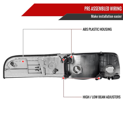 1998-2011 Ford Crown Victoria Factory Style Headlights w/ Corner Signal Lights (Chrome Housing/Clear Lens)