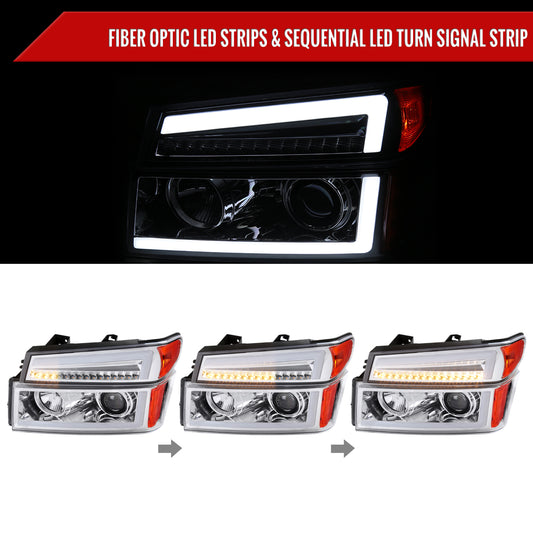 2004-2012 Chevrolet Colorado/GMC Canyon LED Sequential Turn Signal Projector Headlights and Corner Lamp Assembly (Chrome Housing/Clear Lens)