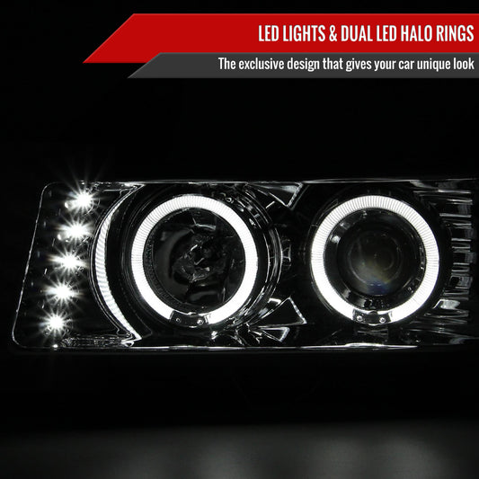 2004-2012 Chevrolet Colorado/GMC Canyon Dual Halo Projector Headlights with Corner Turn Signal Bumper Lights (Chrome Housing/Clear Lens)