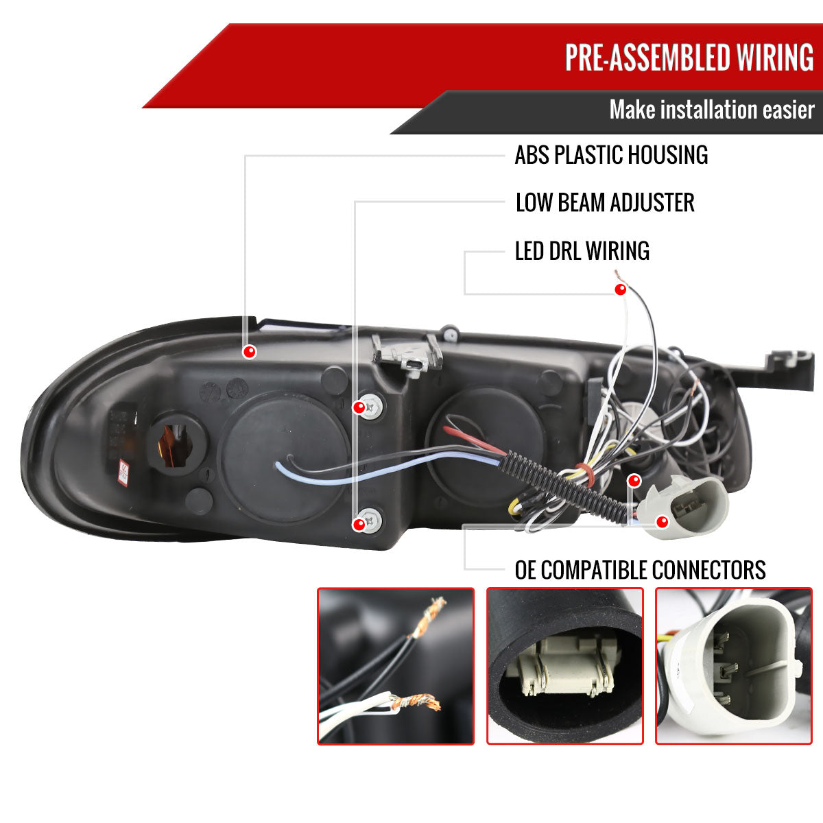 1997-2003 Pontiac Grand Prix Dual Halo Projector Headlights (Glossy Black Housing/Smoked Lens)