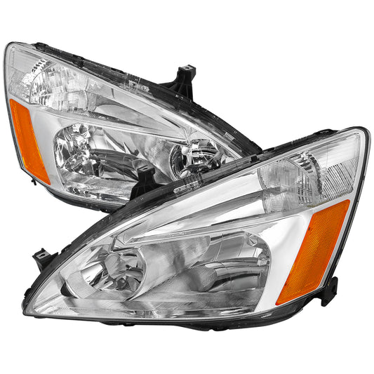 2003-2007 Honda Accord Factory Style Headlights w/ Amber Reflector (Chrome Housing/Clear Lens)