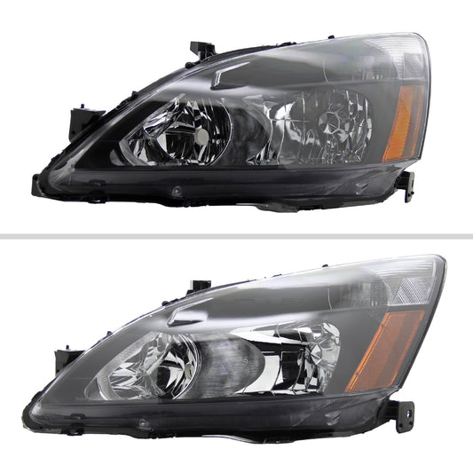 2003-2007 Honda Accord Factory Style Headlights w/ Amber Reflector (Matte Black Housing/Clear Lens)