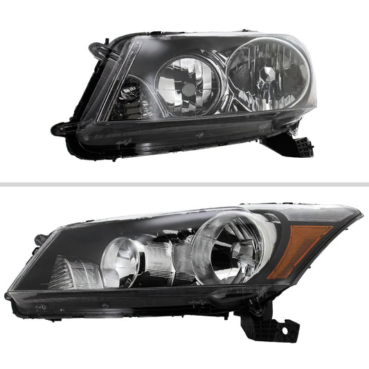 2008-2012 Honda Accord Sedan Factory Style Crystal Headlights w/ Amber Reflector (Matte Black Housing/Clear Lens)