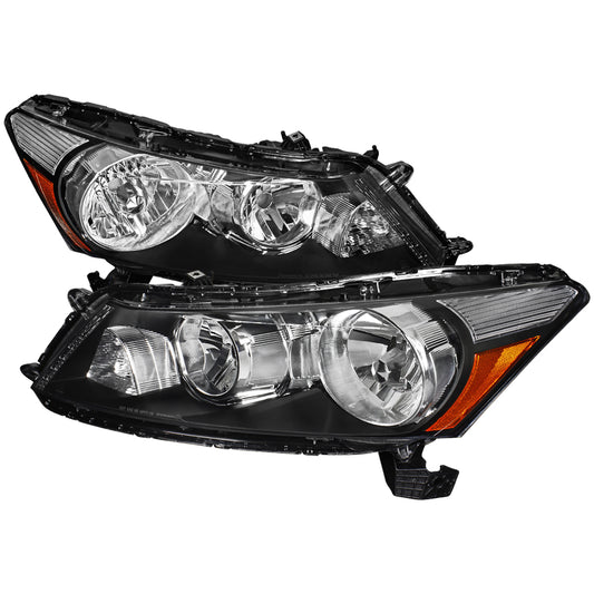 2008-2012 Honda Accord Sedan Factory Style Crystal Headlights w/ Amber Reflector (Matte Black Housing/Clear Lens)