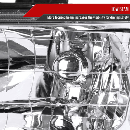 1998-2002 Honda Accord Factory Style Crystal Headlights w/ Amber Reflector (Chrome Housing/Clear Lens)