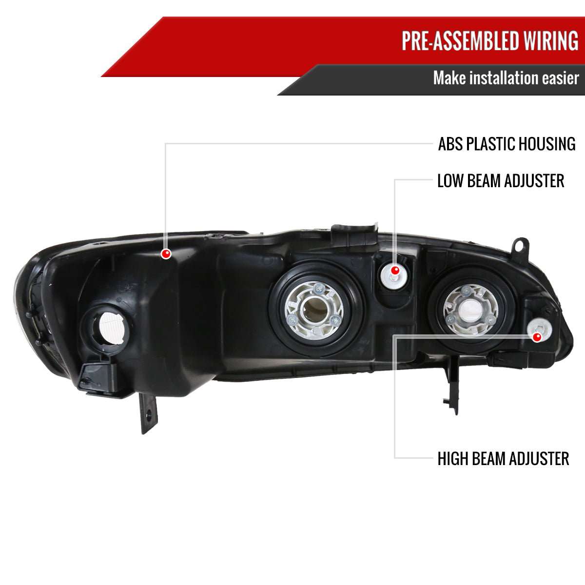 1998-2002 Honda Accord Factory Style Crystal Headlights w/ Amber Reflector (Chrome Housing/Clear Lens)