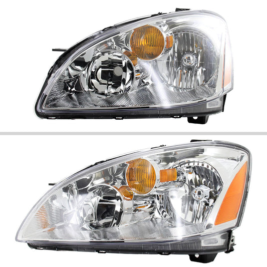 2002-2004 Nissan Altima Crystal Headlights w/ Amber Reflector (Chrome Housing/Clear Lens)