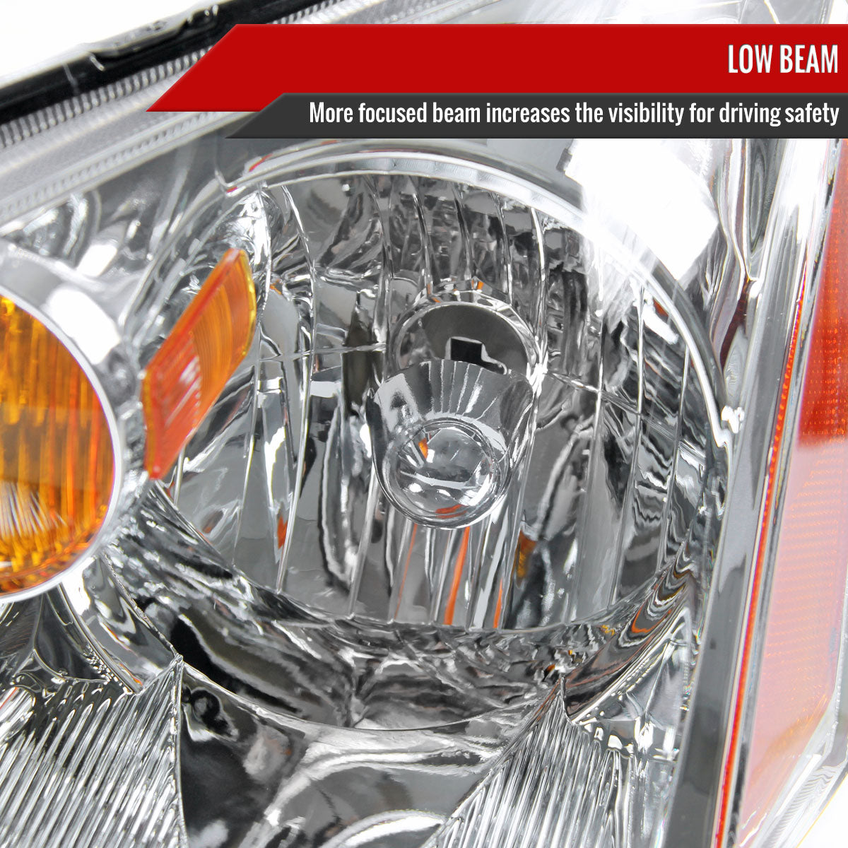 2002-2004 Nissan Altima Crystal Headlights w/ Amber Reflector (Chrome Housing/Clear Lens)