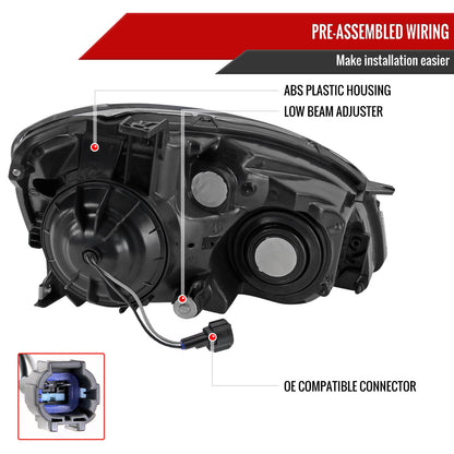 2002-2004 Nissan Altima Crystal Headlights w/ Amber Reflector (Chrome Housing/Clear Lens)