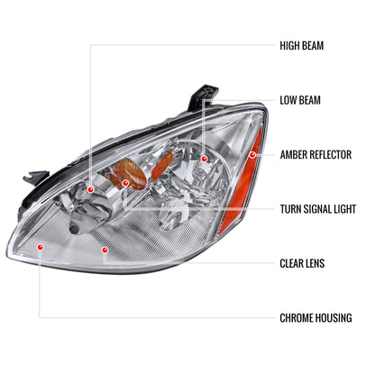 2002-2004 Nissan Altima Crystal Headlights w/ Amber Reflector (Chrome Housing/Clear Lens)