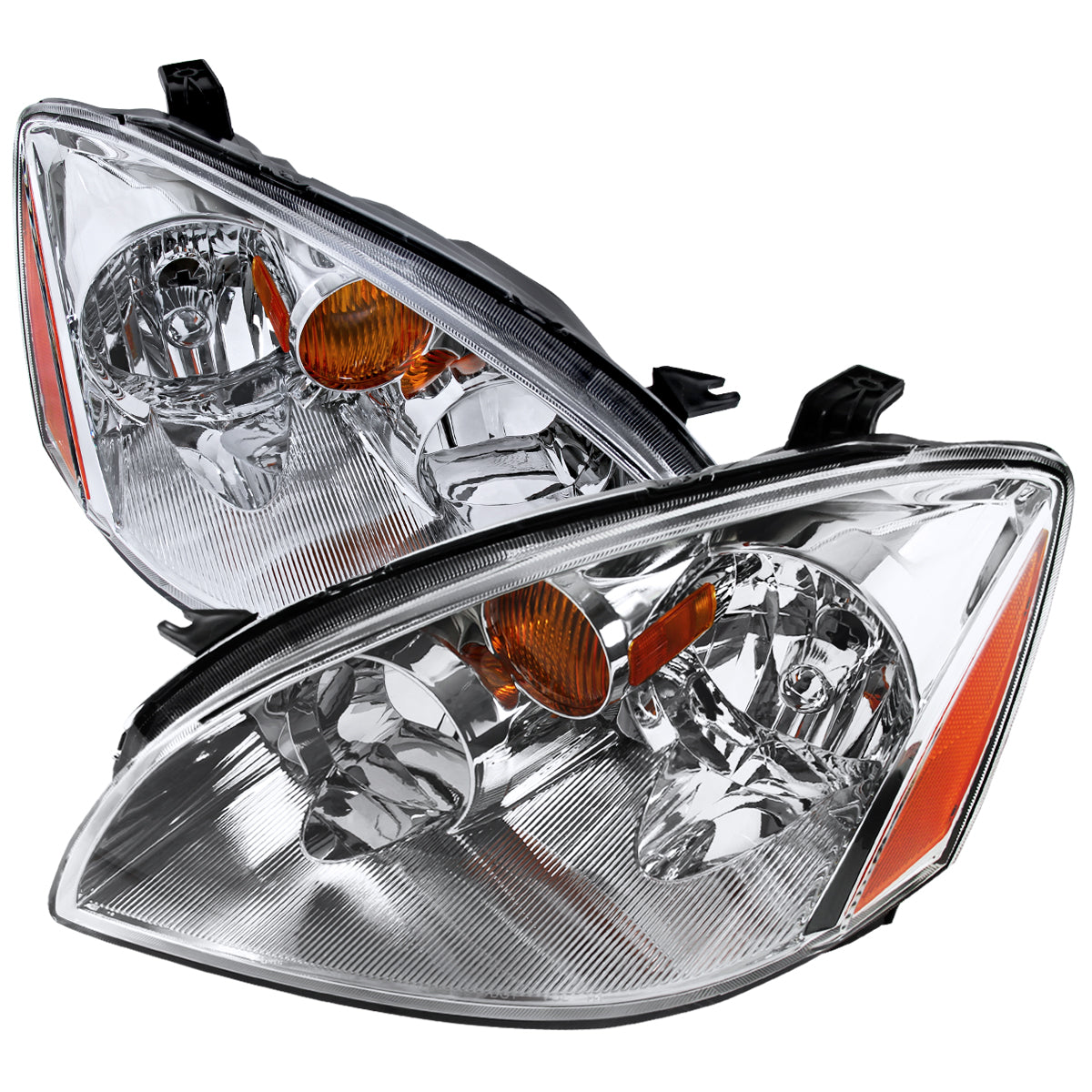 2002-2004 Nissan Altima Crystal Headlights w/ Amber Reflector (Chrome Housing/Clear Lens)