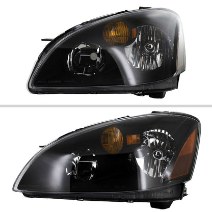 2002-2004 Nissan Altima Crystal Headlights w/ Amber Reflector (Matte Black Housing/Clear Lens)
