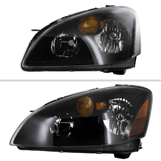 2002-2004 Nissan Altima Crystal Headlights w/ Amber Reflector (Matte Black Housing/Clear Lens)