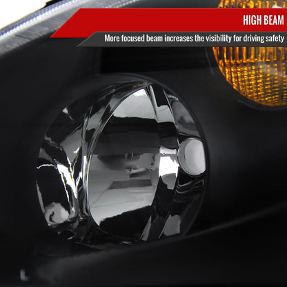 2002-2004 Nissan Altima Crystal Headlights w/ Amber Reflector (Matte Black Housing/Clear Lens)