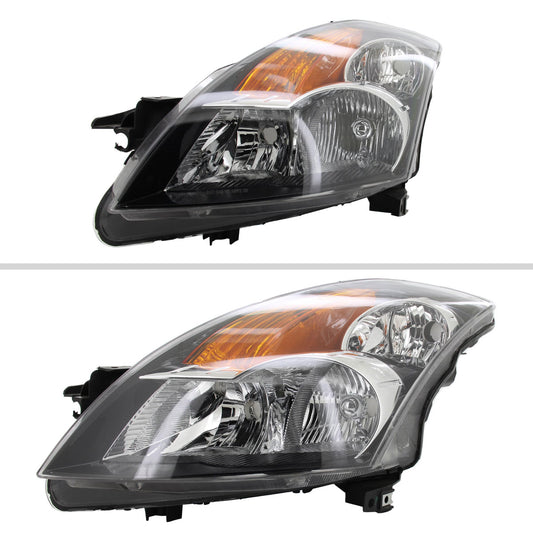 2007-2009 Nissan Altima Sedan Crystal Headlights w/ Amber Reflector (Matte Black Housing/Clear Lens)