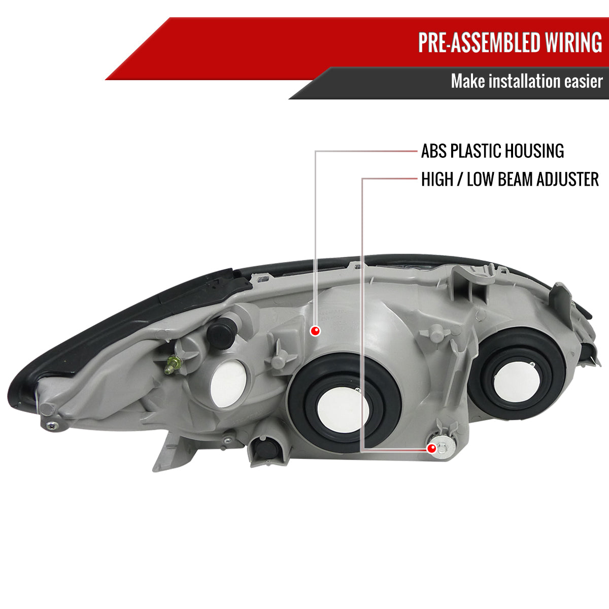 2002-2004 Toyota Camry Factory Style Headlights w/ Amber Reflector (Chrome Housing/Clear Lens)