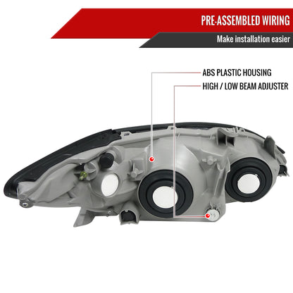 2002-2004 Toyota Camry Factory Style Headlights w/ Amber Reflector (Chrome Housing/Clear Lens)