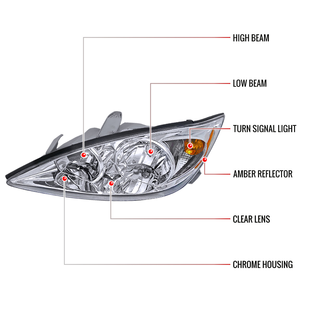 2002-2004 Toyota Camry Factory Style Headlights w/ Amber Reflector (Chrome Housing/Clear Lens)