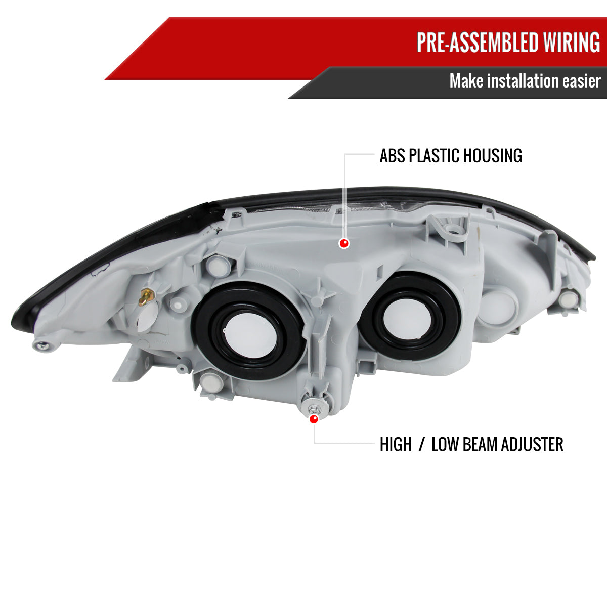 2005-2006 Toyota Camry Factory Style Crystal Headlights w/ Amber Reflector (Matte Black Housing/Clear Lens)