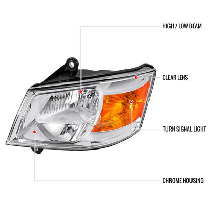 2008-2010 Dodge Grand Caravan Clear Lens Factory Style Crystal Headlight - Driver Side Only