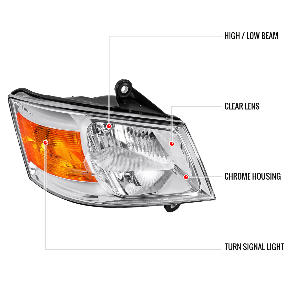 2008-2010 Dodge Grand Caravan Clear Lens Factory Style Crystal Headlight - Passenger Side Only
