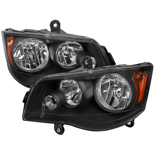 2008-2018 Dodge Grand Caravan Chrysler Town & Country Factory Style Headlights (Matte Black Housing/Clear Lens)
