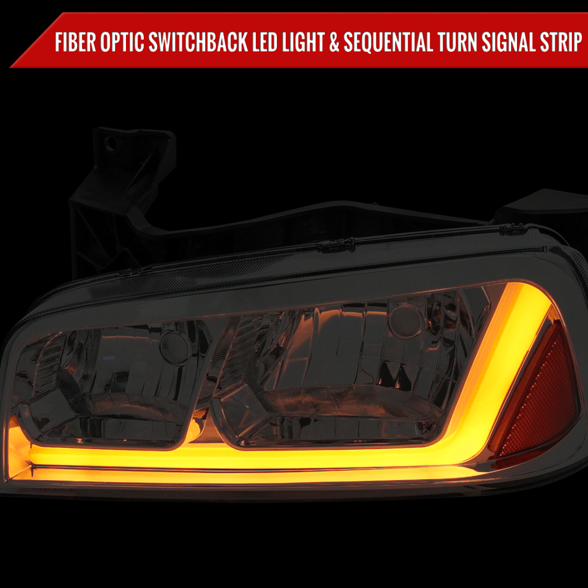2006-2010 Dodge Charger Switchback Sequential LED Bar Factory Style Headlights (Chrome Housing/Clear Lens)