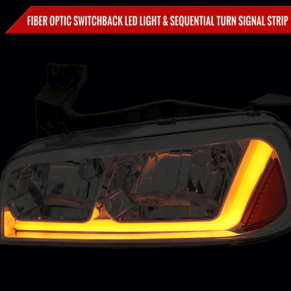 2006-2010 Dodge Charger Switchback Sequential LED Bar Factory Style Headlights (Chrome Housing/Clear Lens)