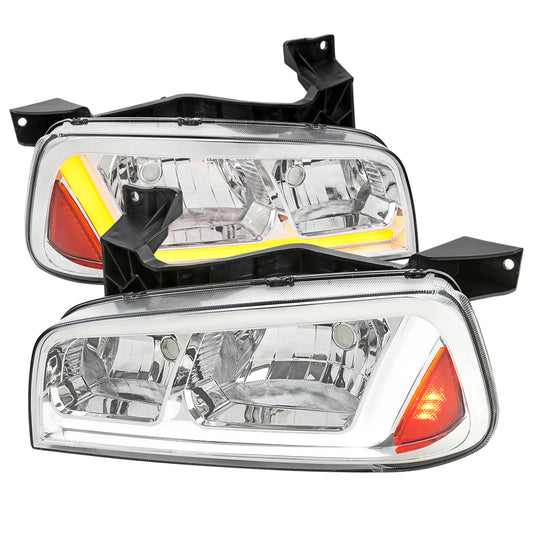 2006-2010 Dodge Charger Switchback Sequential LED Bar Factory Style Headlights (Chrome Housing/Clear Lens)