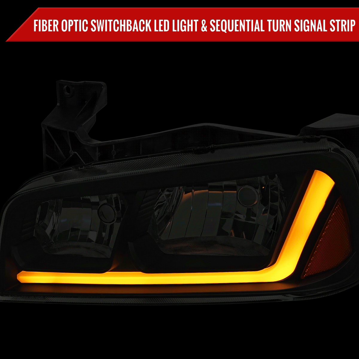 2006-2010 Dodge Charger Switchback Sequential LED Bar Factory Style Headlights (Matte Black Housing/Clear Lens)