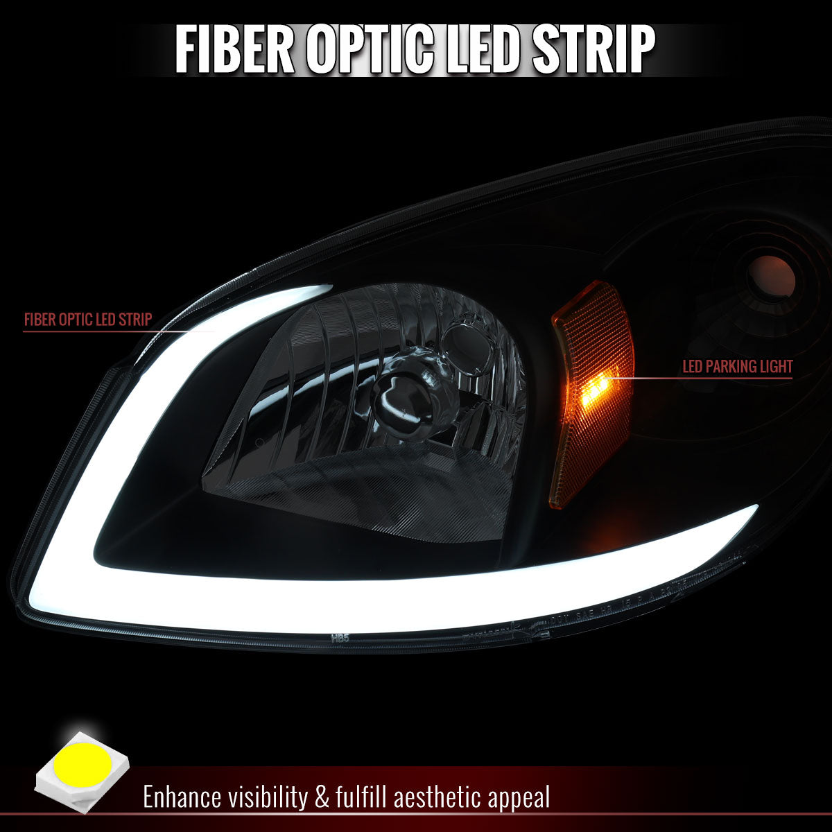 2005??2010 Chevrolet Cobalt Pontiac G5 / Pursuit LED Bar Projector Headlights w/ LED DRL Light Tube (Black Housing / Clear Lens)
