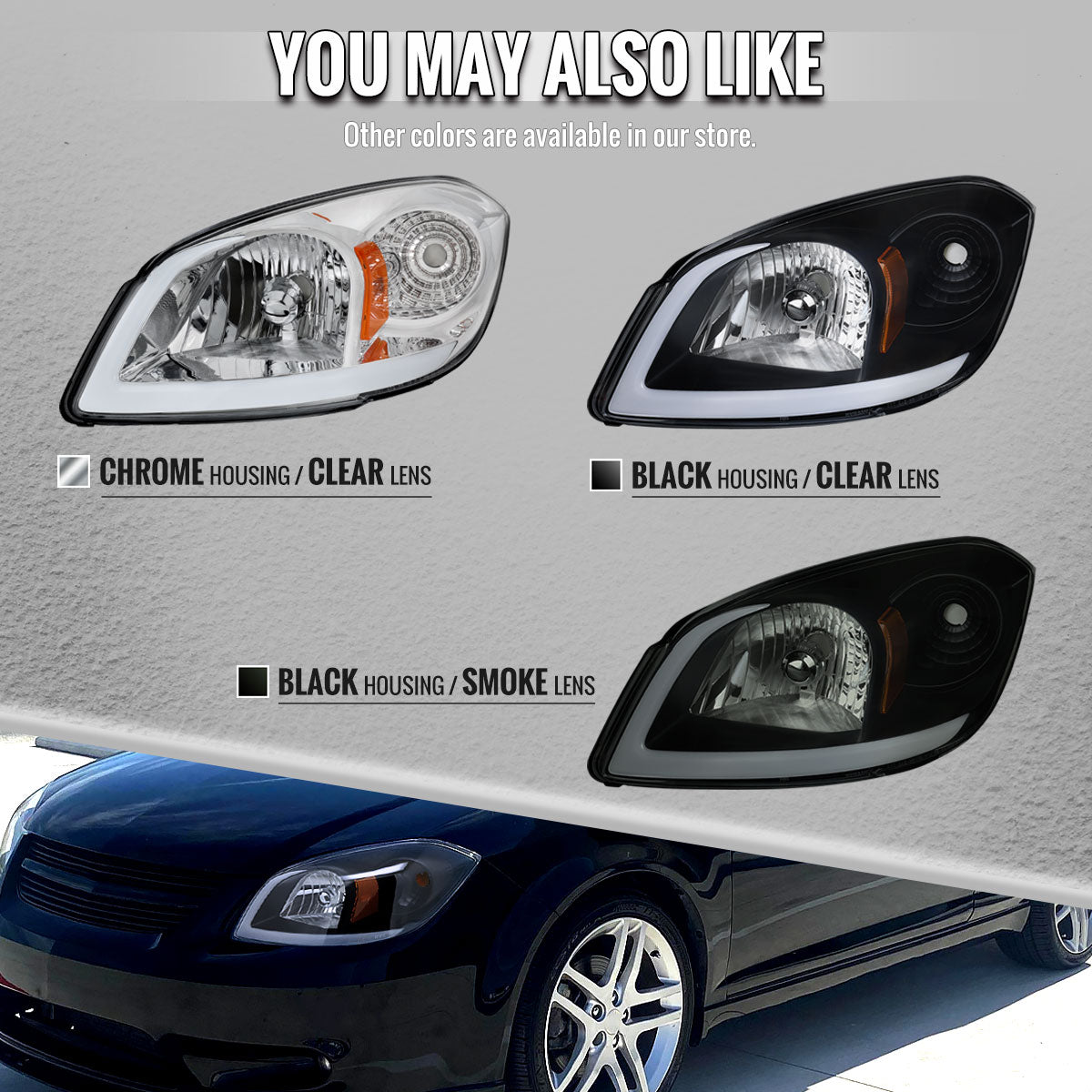2005??2010 Chevrolet Cobalt Pontiac G5 / Pursuit LED Bar Projector Headlights w/ LED DRL Light Tube (Black Housing / Clear Lens)