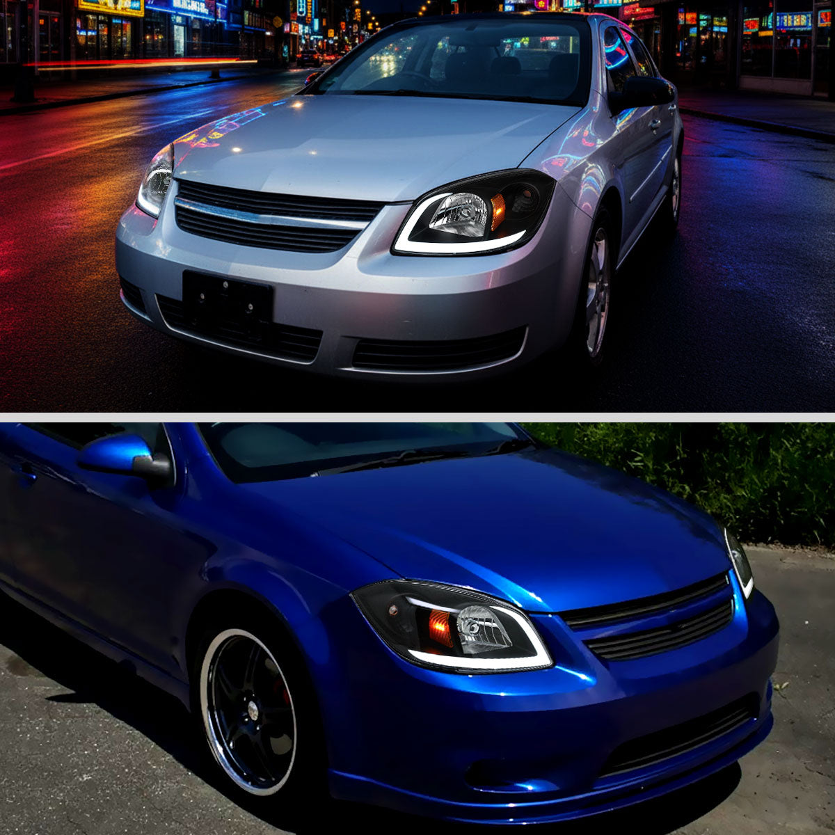 2005??2010 Chevrolet Cobalt Pontiac G5 / Pursuit LED Bar Projector Headlights w/ LED DRL Light Tube (Black Housing / Clear Lens)