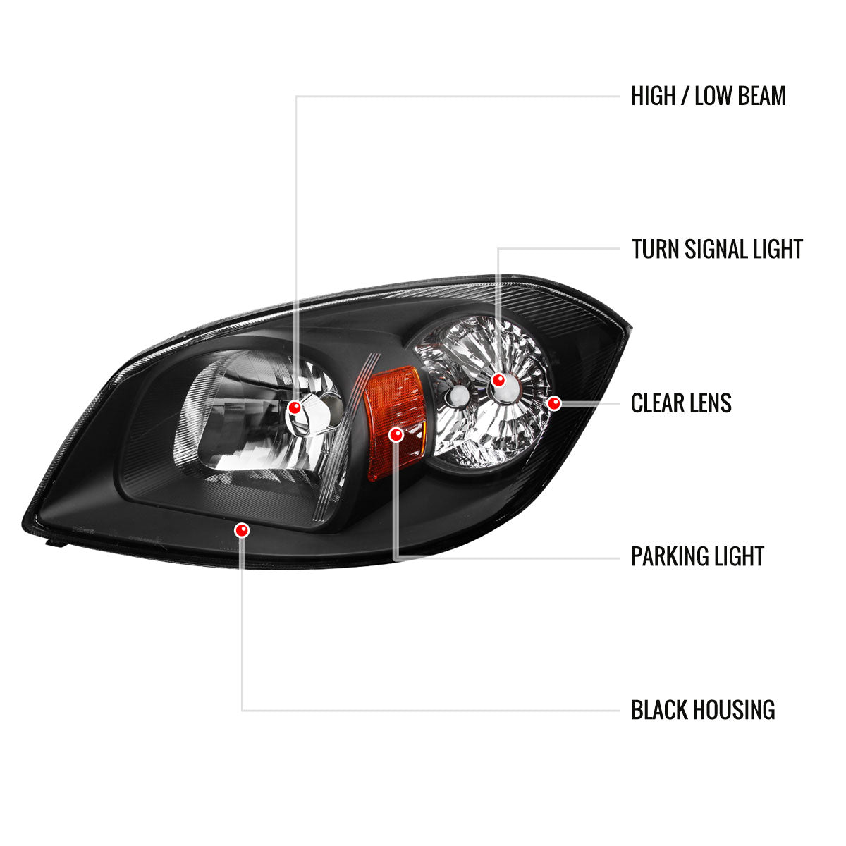 2005-2010 Chevrolet Cobalt Pontiac Pursuit/G5 Factory Style Crystal Headlights (Matte Black Housing/Clear Lens)